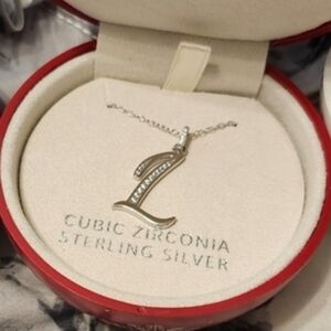 Elegant Sterling Silver Cubic Zirconia Necklace Pendant LETTER; L